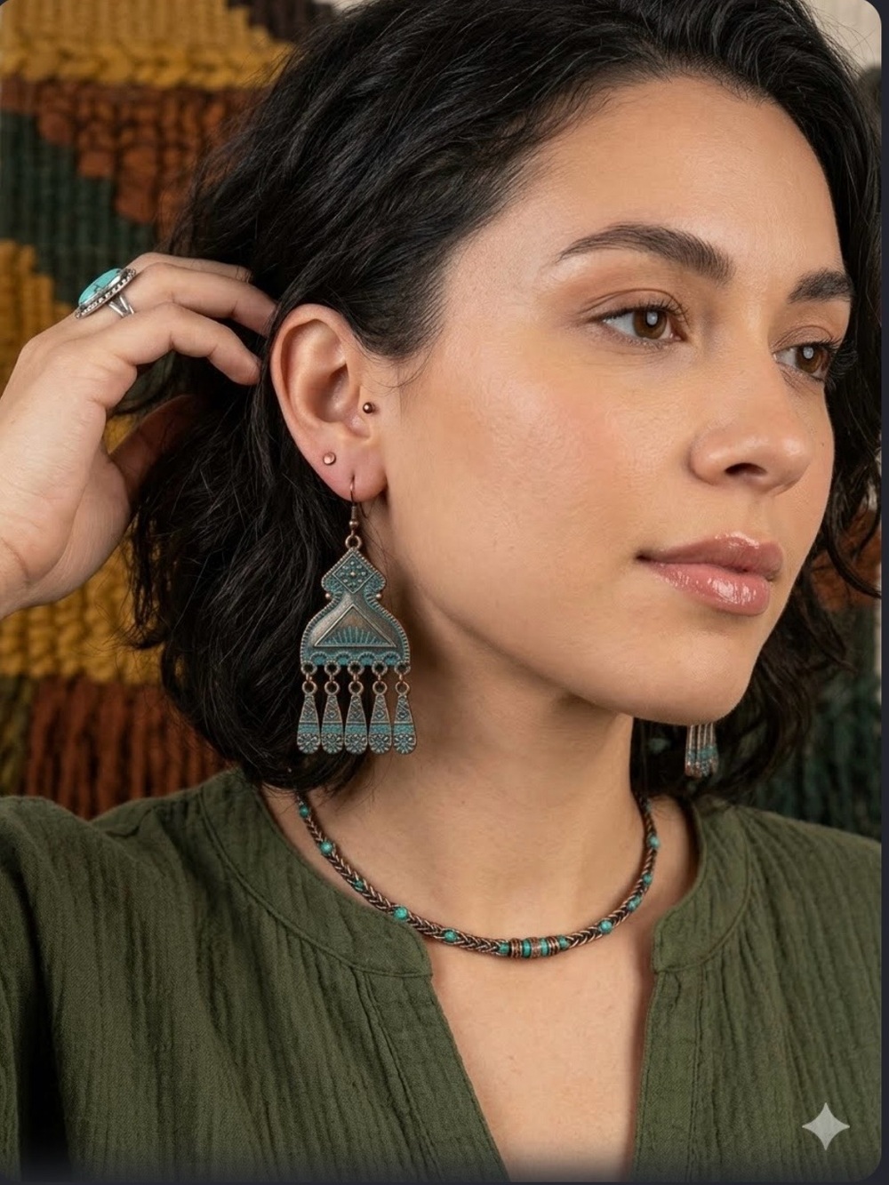 3 set Source Unknown Turquoise-Patina Dangle Chandelier Earrings set of 3️⃣